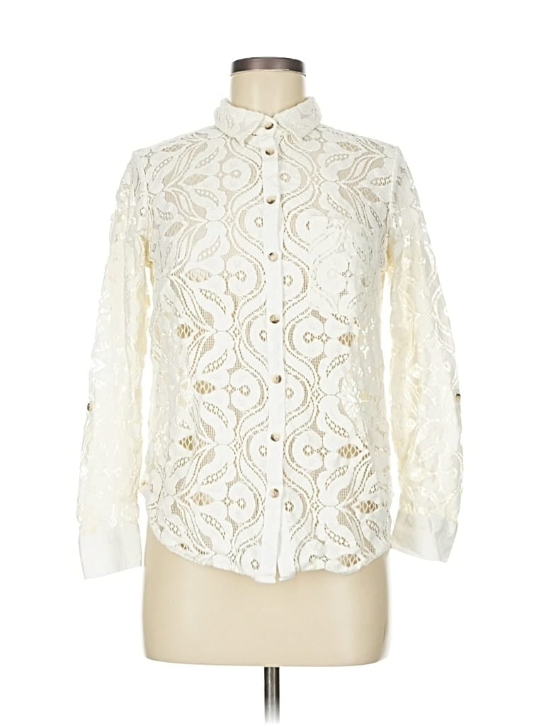 Pre-owned Maeve By Anthropologie Long Sleeve Blouse In White