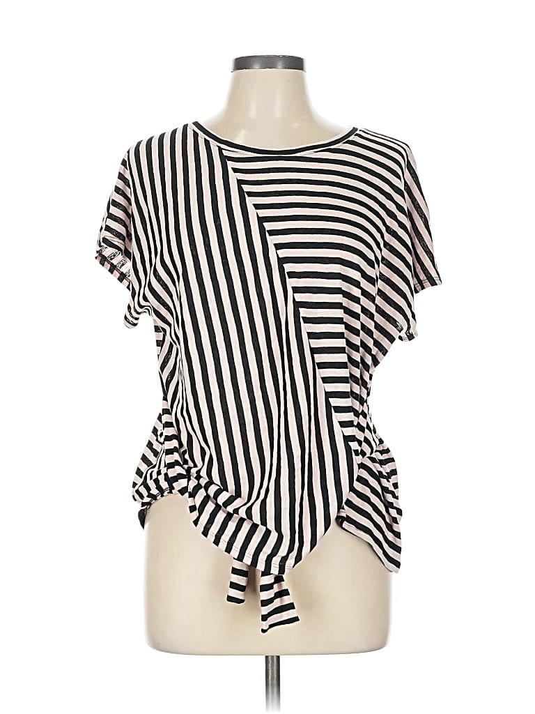 Pre-owned Apt. 9 Short Sleeve Top Black Stripes Pattern Cowl Neck Tops