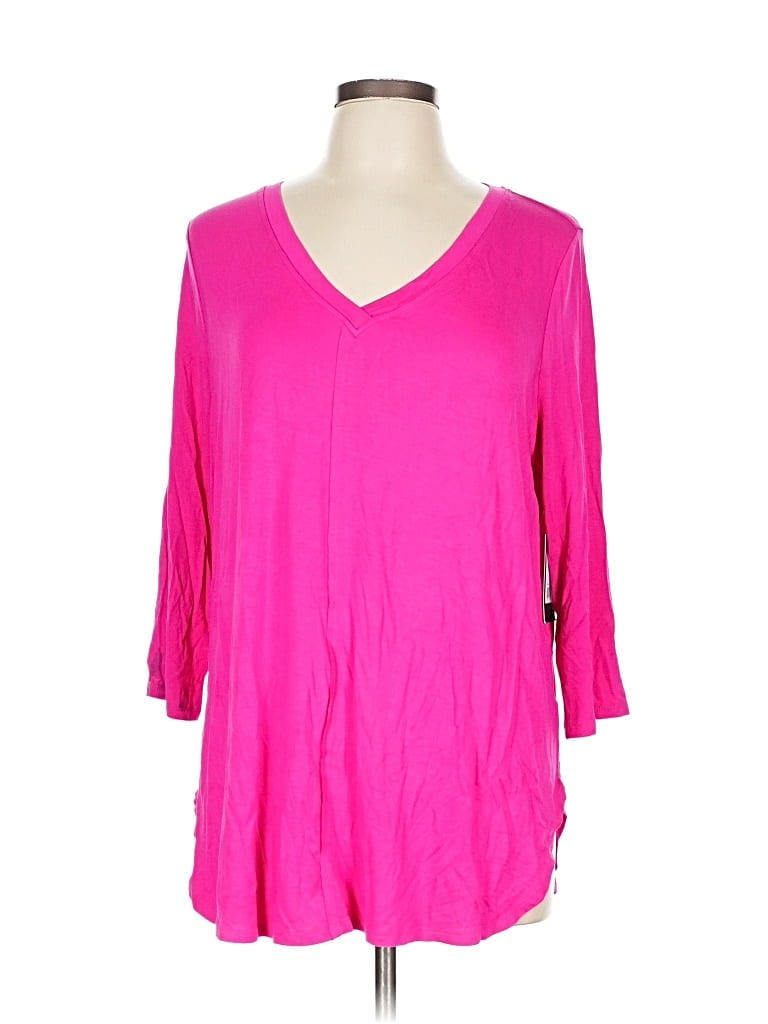 Assorted Brands 3/4 Sleeve Top Pink V Neck Tops
