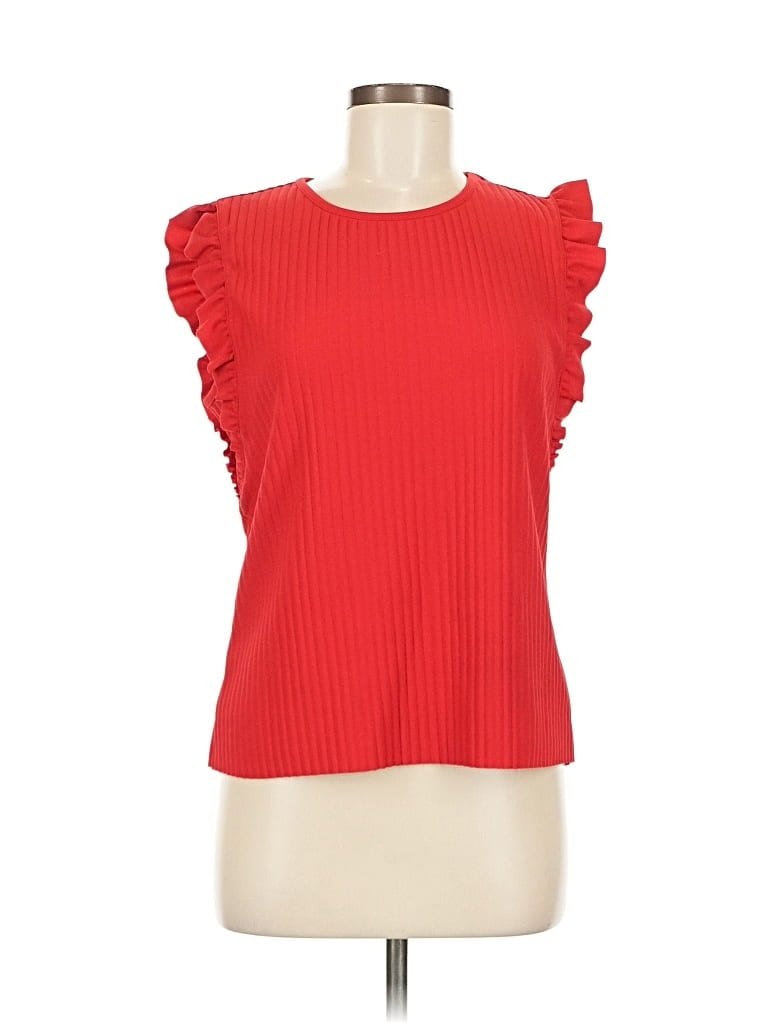 Pre-owned Marc New York Andrew Marc Short Sleeve Top Red Ruffles Neckline Tops