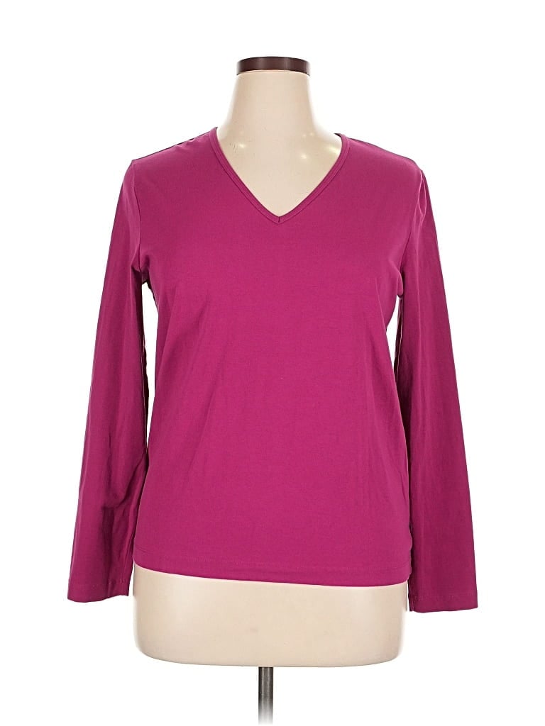 Pre-owned Jones New York Sport Long Sleeve Top Burgundy V-neck Tops