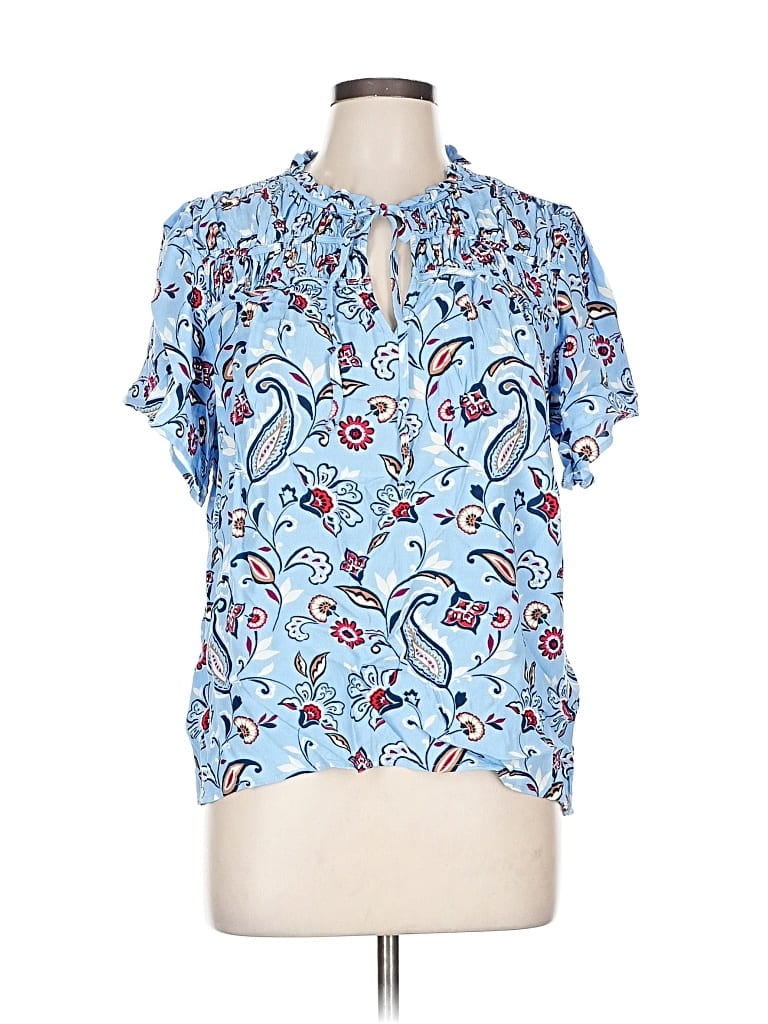 Pre-owned Ann Taylor Loft Short Sleeve Blouse In Blue