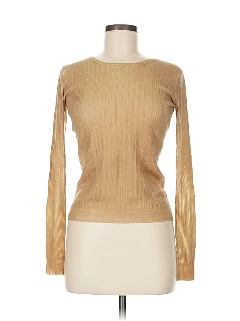 Pre-owned Prada Long Sleeve Top Gold Turtleneck Tops
