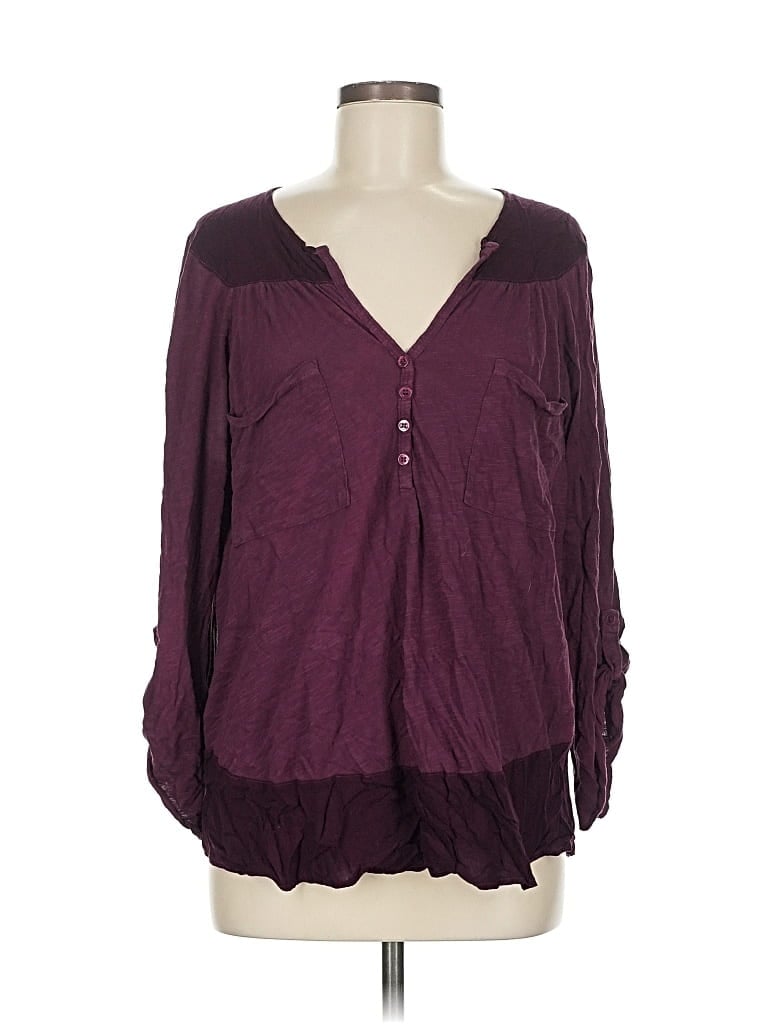 Pre-owned Left Of Center Long Sleeve Henley Shirt In Purple