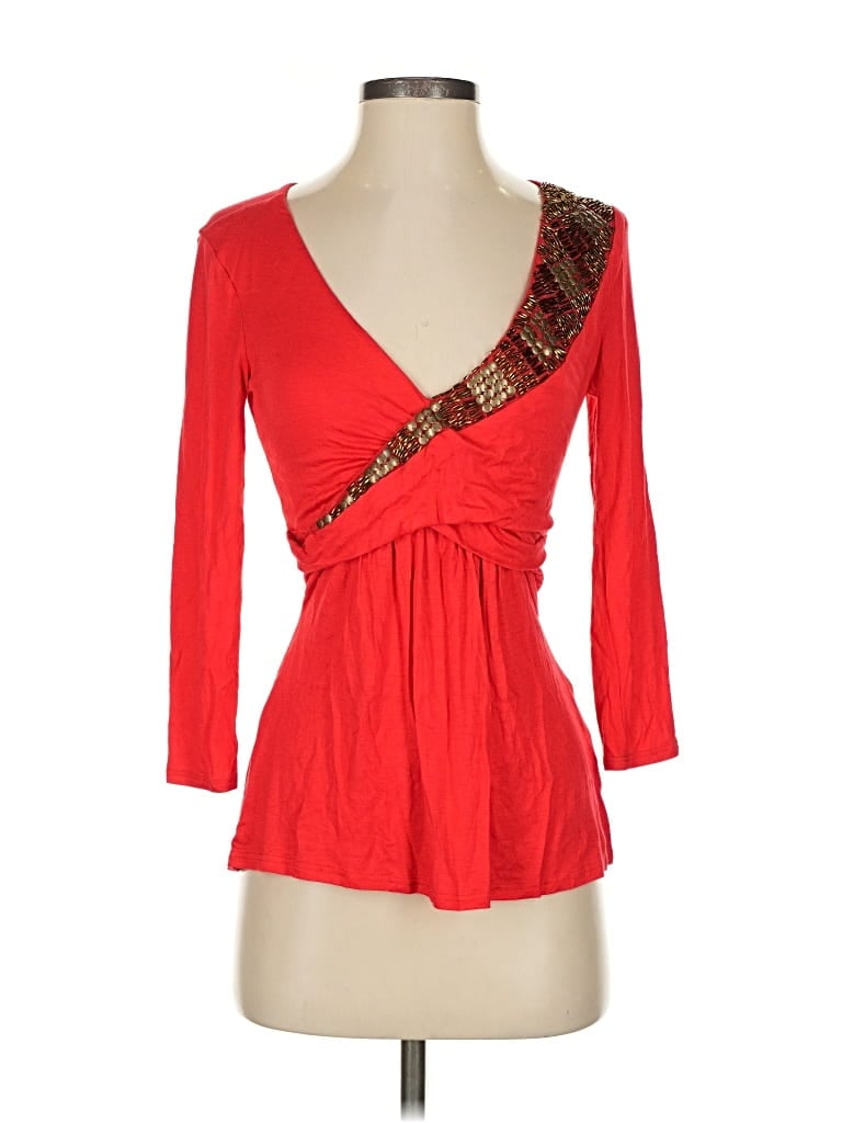 VENUS Pre-owned 3/4 Sleeve Top Red Sweetheart Neckline Tops