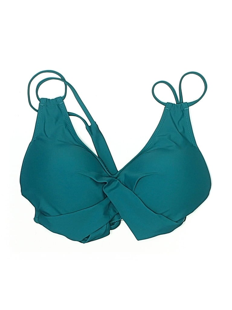 Pre-owned Unbranded Swimsuit Top Teal Solid Pattern Swimwear In Blue