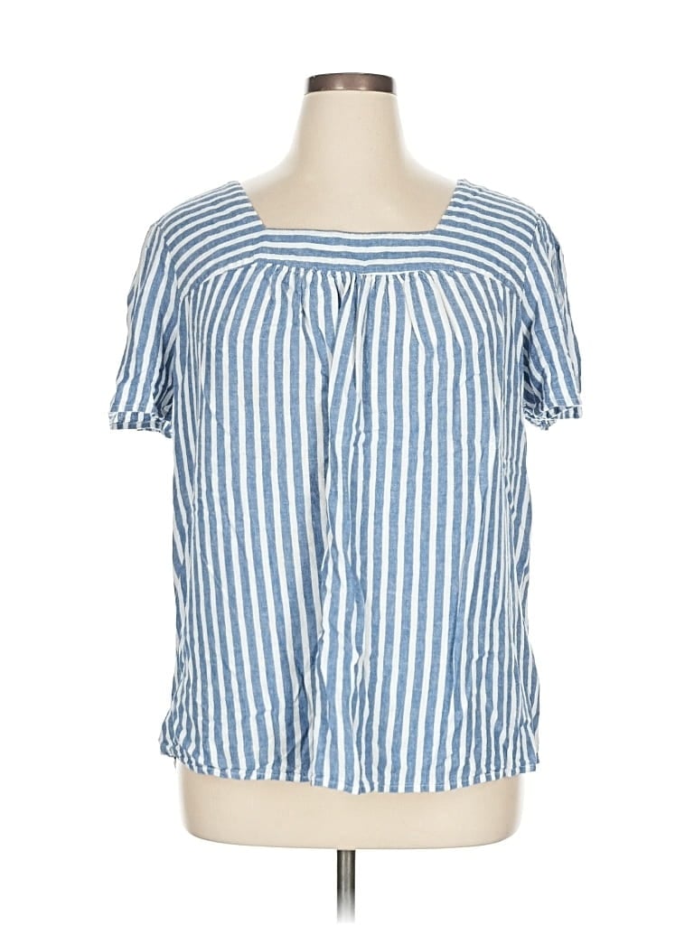 Pre-owned Terra & Sky Short Sleeve Blouse In Blue