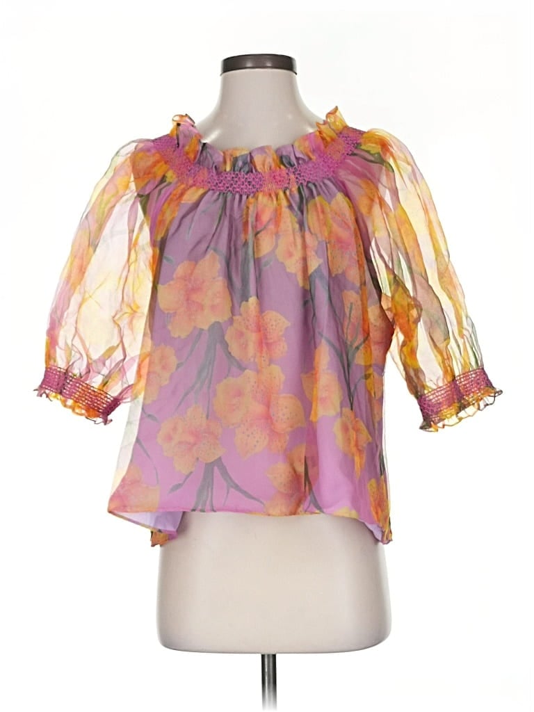 Pre-owned Cynthia Rowley 3/4 Sleeve Blouse In Purple