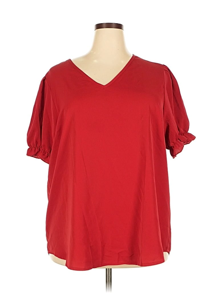 Pre-owned Shein Curve Short Sleeve Top Red V Neck Tops
