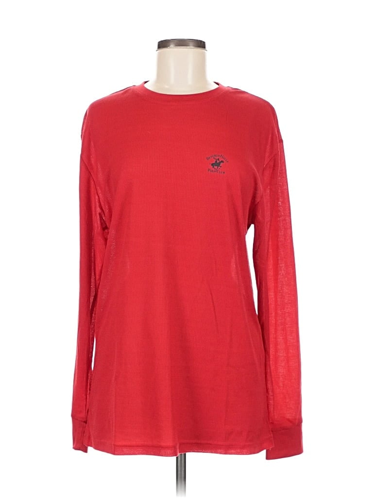 BEVERLY HILLS POLO CLUB Pre-owned Long Sleeve Top Red Crew Neck Tops