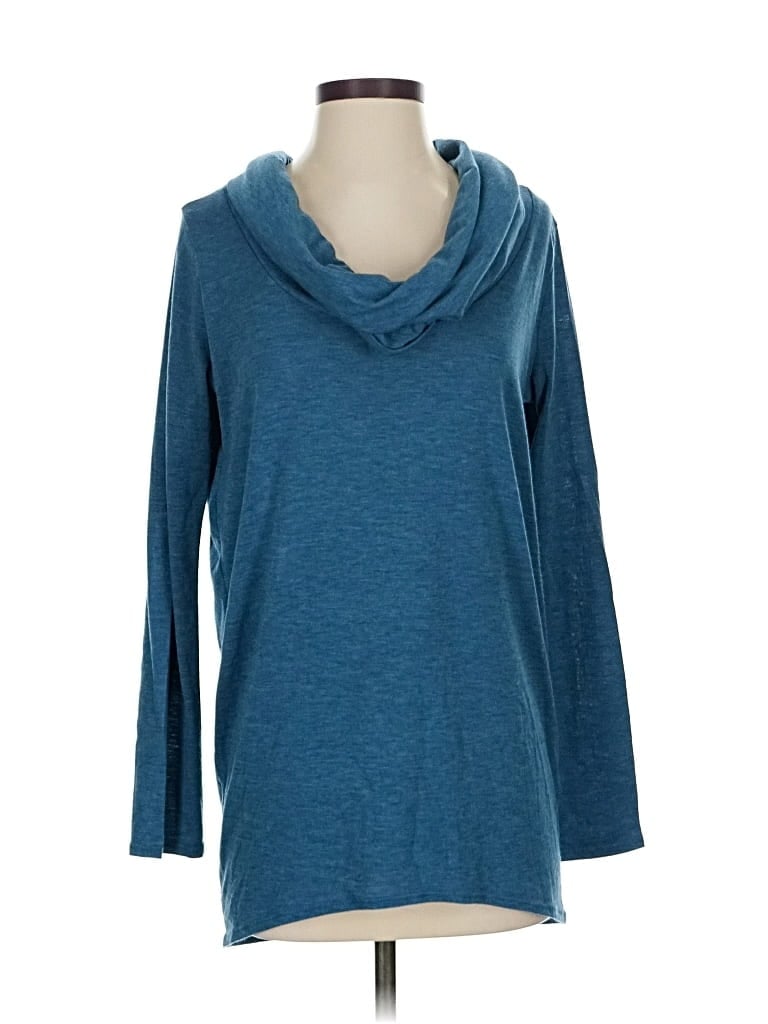 Pre-owned Chatoyant 3/4 Sleeve Top Teal Cowl Neck Tops In Blue