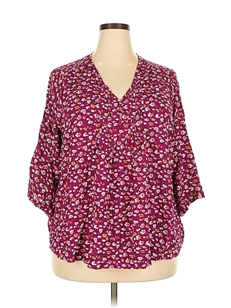 Pre-owned Fun2fun 3/4 Sleeve Blouse In Burgundy