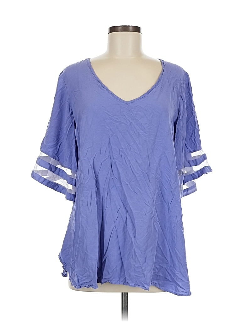 Pre-owned Ekouaer Short Sleeve Blouse In Blue