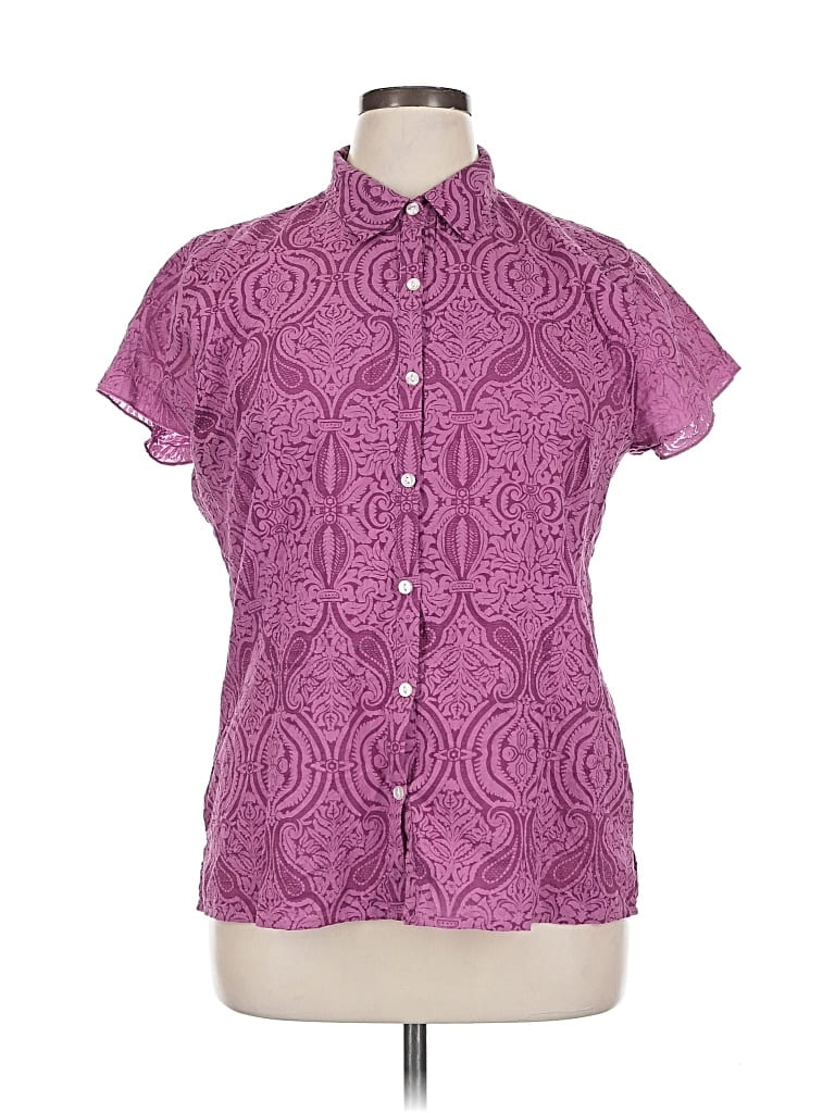 Pre-owned Eddie Bauer Short Sleeve Blouse In Purple