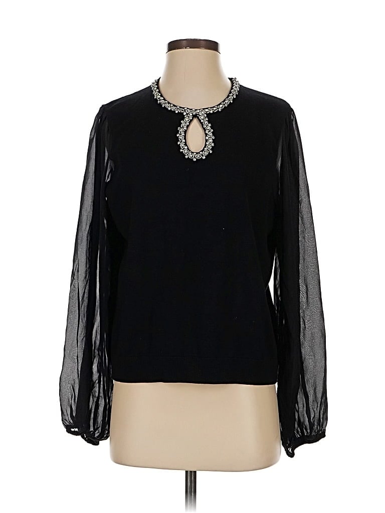 Pre-owned Adrianna Papell Long Sleeve Blouse In Black