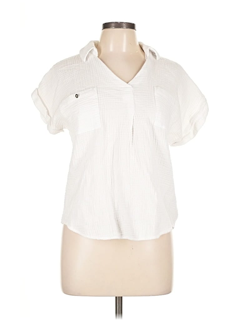 Pre-owned Adrienne Vittadini Short Sleeve Blouse In White