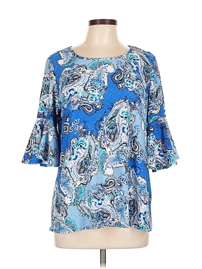 Pre-owned Coral Bay 3/4 Sleeve Blouse In Blue