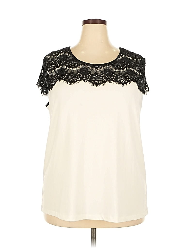 Pre-owned Roz & Ali Short Sleeve Top Ivory Sweetheart Neckline Tops In White