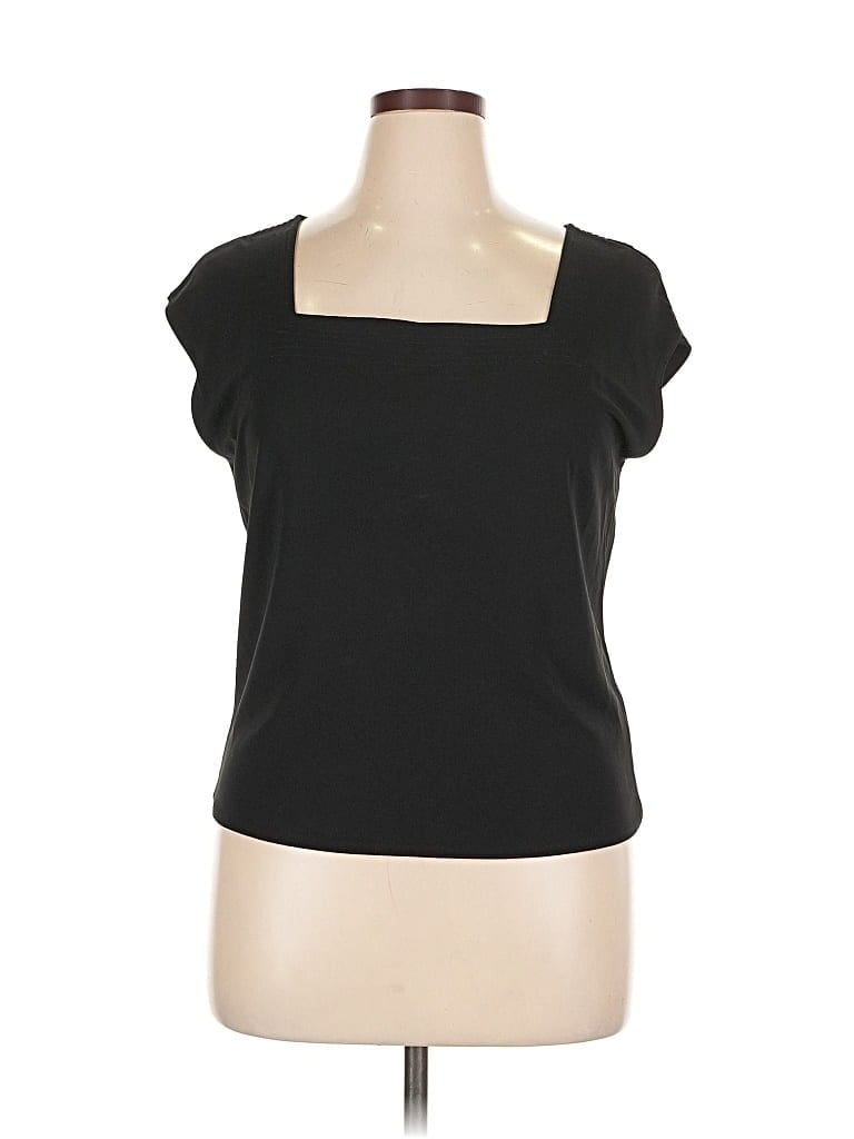 Pre-owned Dana Buchman Short Sleeve Top Black Sweetheart Neckline Tops