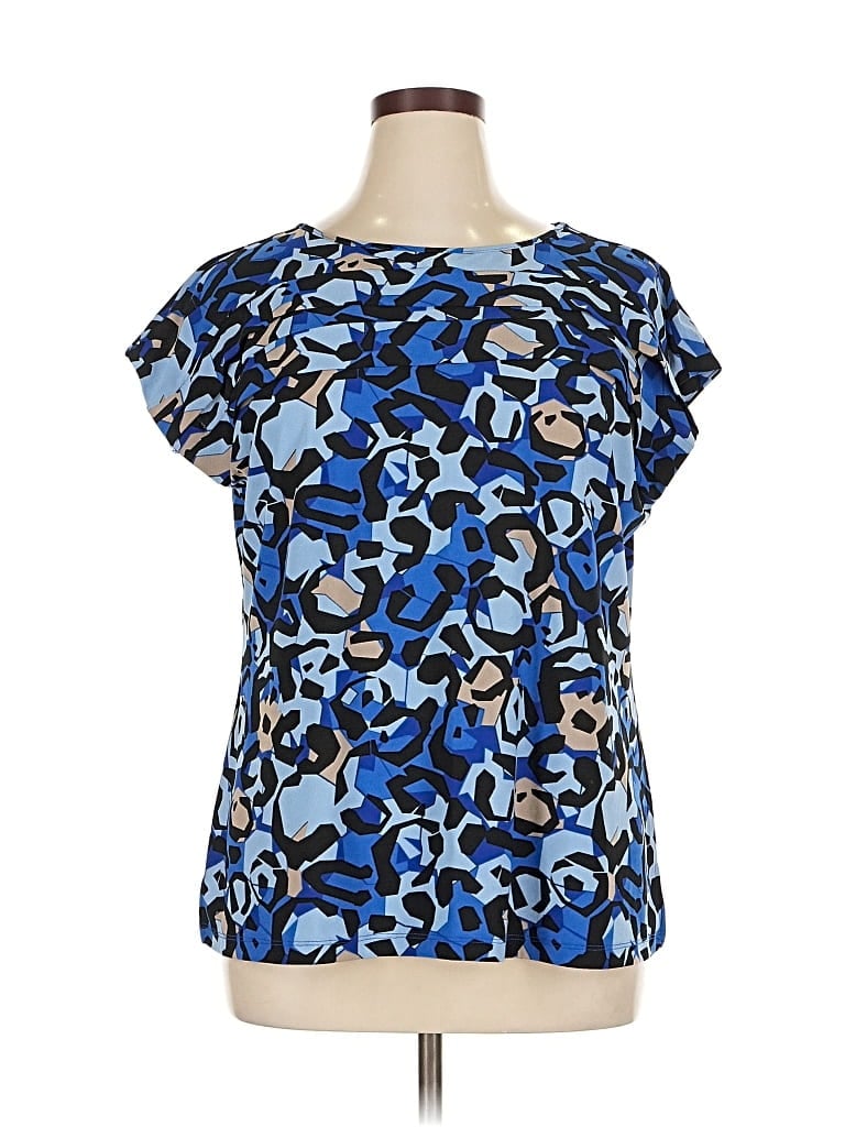 Pre-owned Dana Buchman Short Sleeve Blouse In Blue