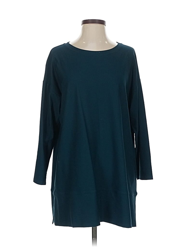 EILEEN FISHER Pre-owned 3/4 Sleeve Top Teal Boatneck Tops In Blue