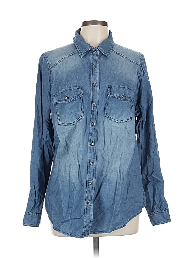 Pre-owned Torrid Long Sleeve Button Down Shirt In Blue