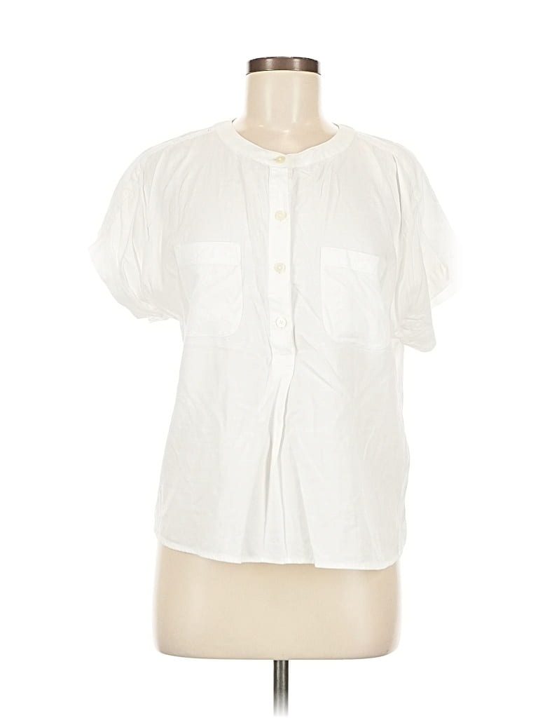 Pre-owned Ann Taylor Loft Short Sleeve Blouse In White