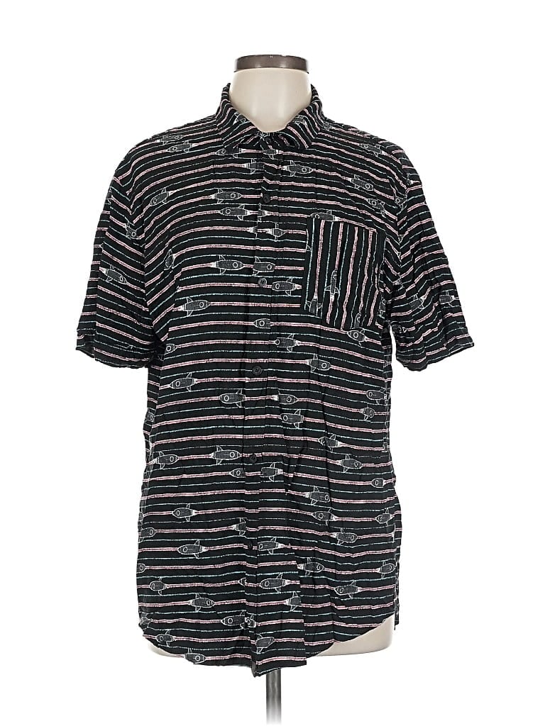 Pre-owned Lularoe Short Sleeve Button Down Shirt In Black