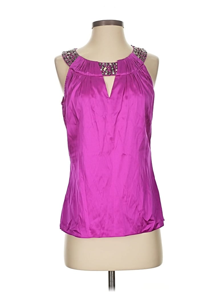 Pre-owned Caché Sleeveless Silk Top Purple Halter Neckline Tops