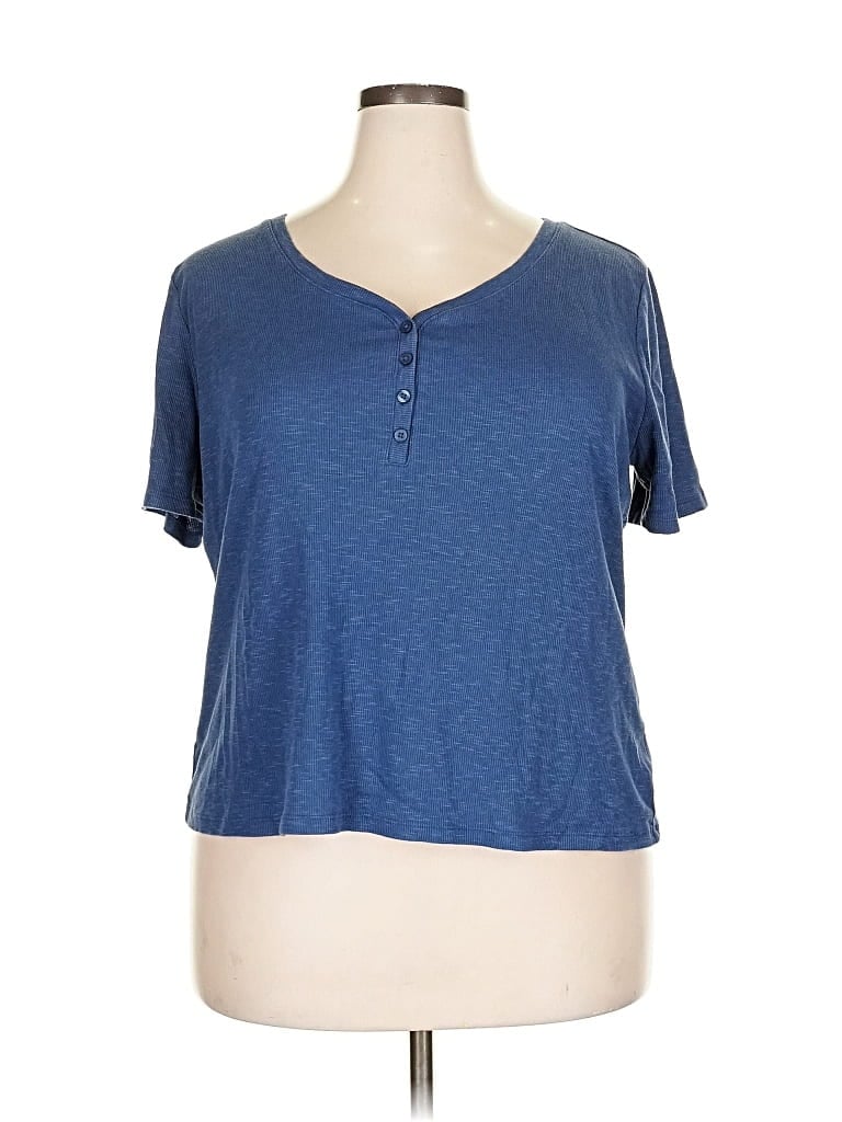 Pre-owned A.n.a. A New Approach Short Sleeve Henley Shirt In Blue