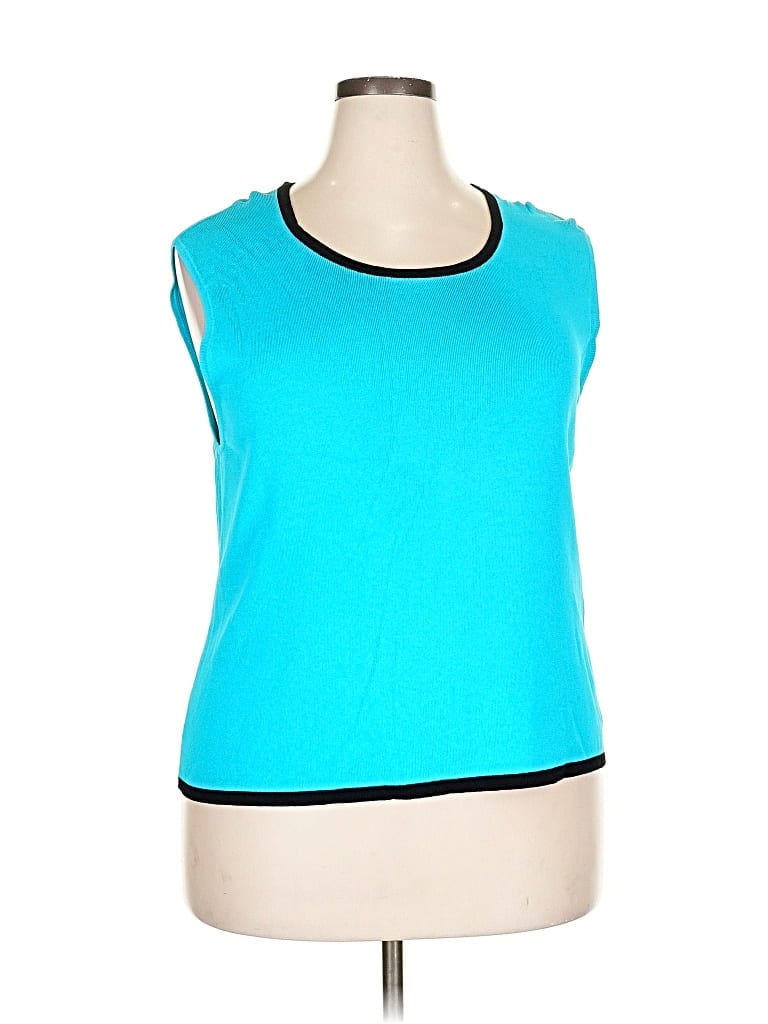 NOTATIONS Pre-owned Sleeveless Top Teal Scoop Neck Tops In Blue