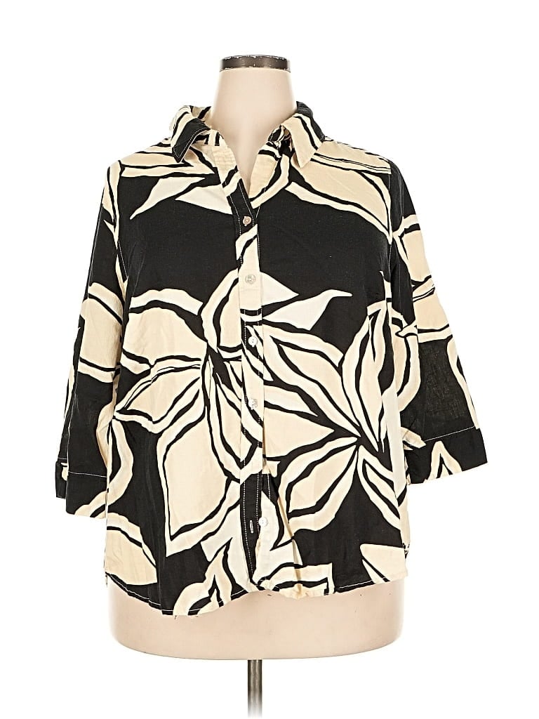 Pre-owned Rachel Zoe Tjx 3/4 Sleeve Button Down Shirt In Black