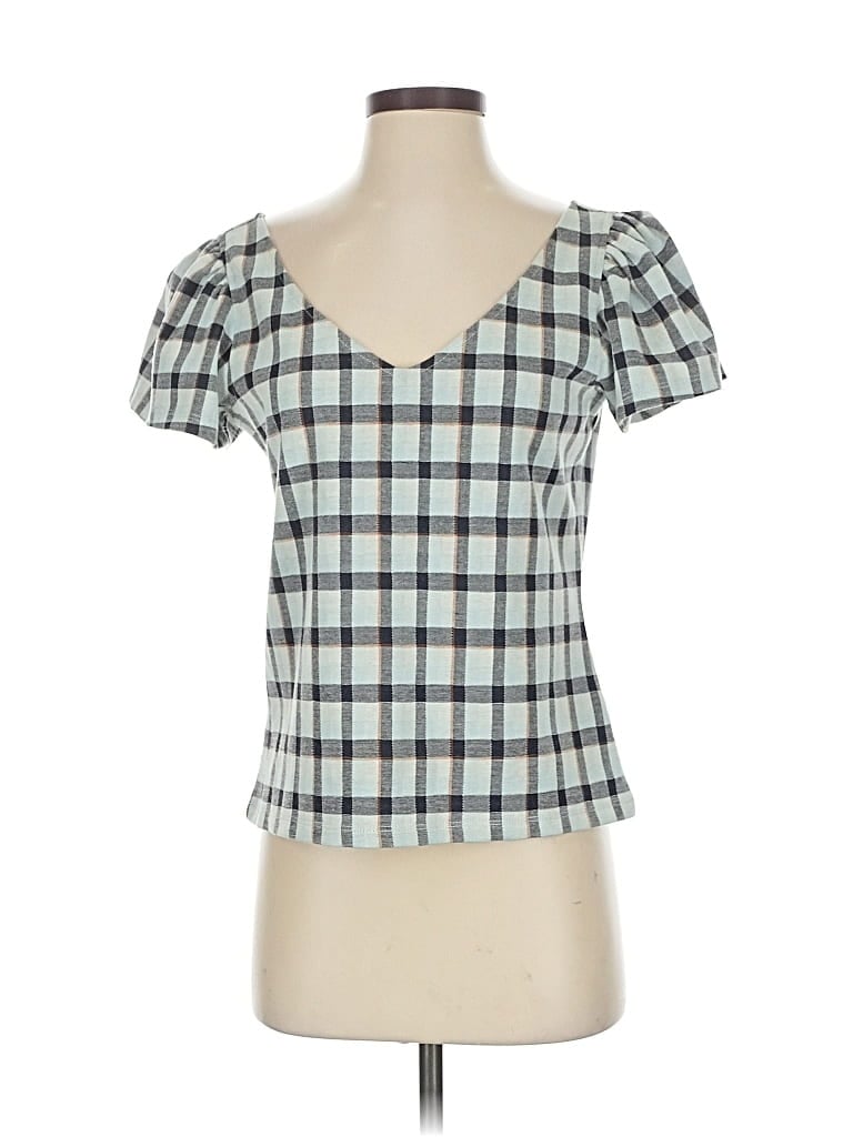 ANN TAYLOR Pre-owned Short Sleeve Top Teal Sweetheart Neckline Tops In Blue