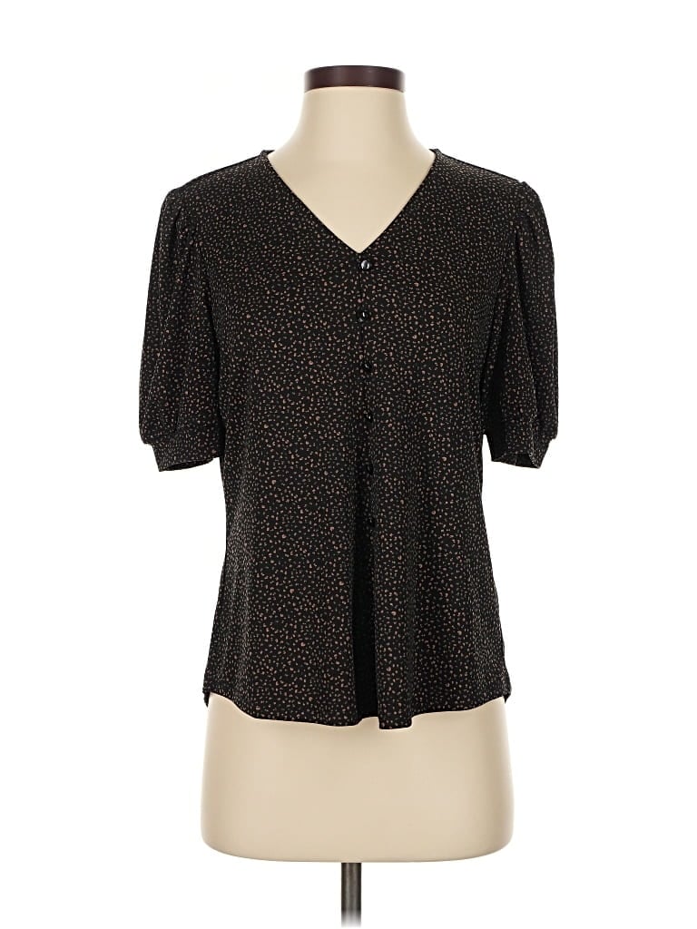 Pre-owned Adrianna Papell Short Sleeve Blouse In Black