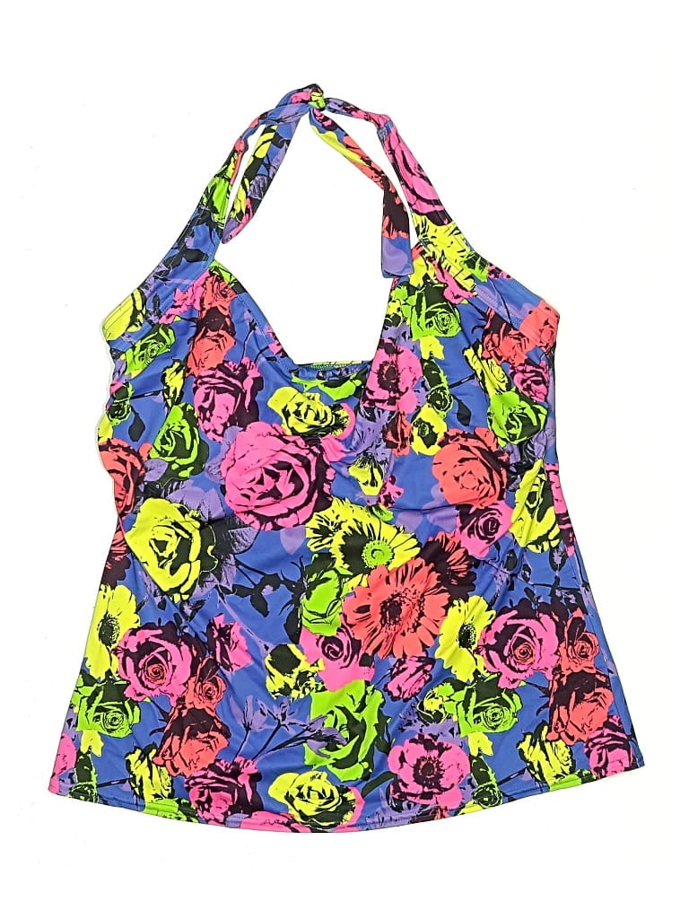 Pre-owned Freya Swimsuit Top Blue Floral Pattern Swimwear