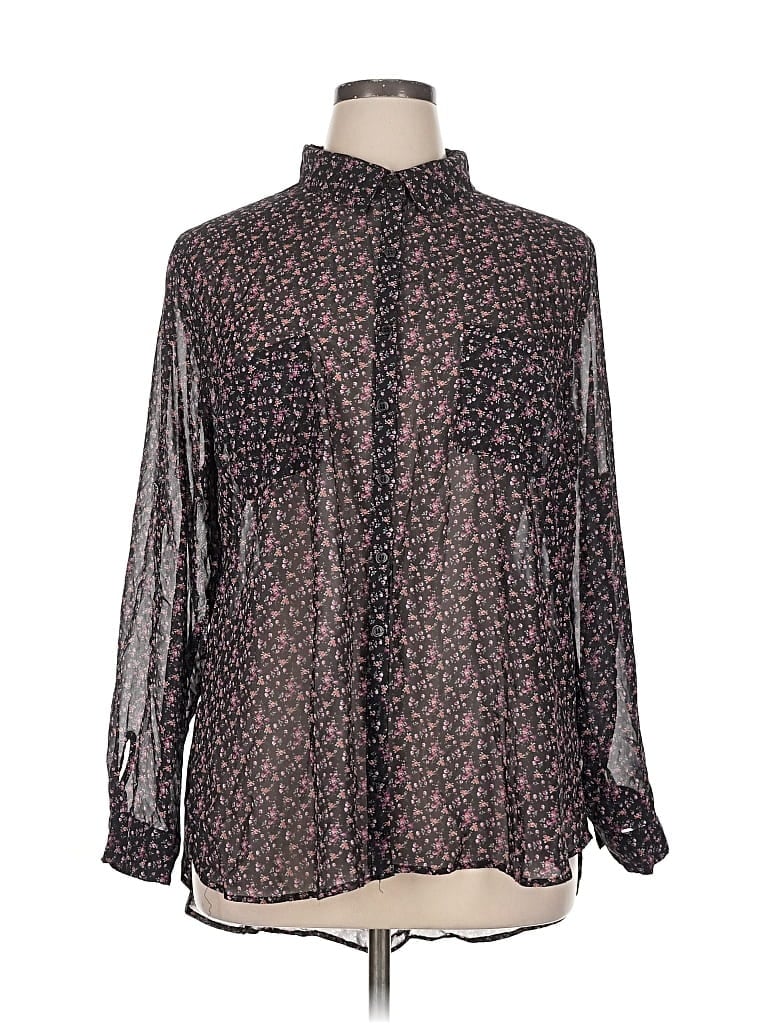 Pre-owned Xhilaration Long Sleeve Blouse In Black
