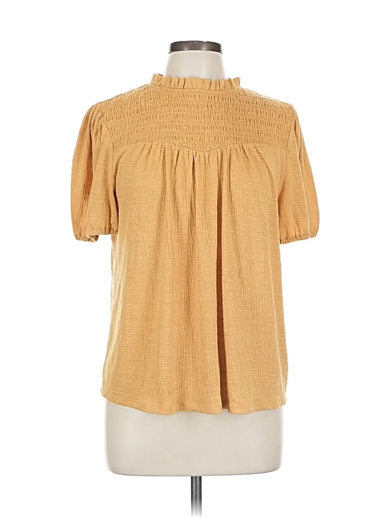 Pre-owned Cable & Gauge Short Sleeve Blouse In Gold
