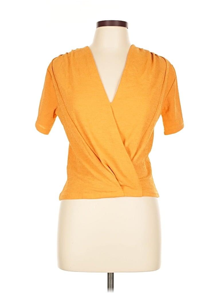 Pre-owned Trafaluc By Zara Short Sleeve Top Orange Plunge Neckline Tops