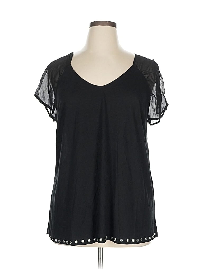 Pre-owned A.n.a. A New Approach Short Sleeve Top Black Scoop Neck Tops