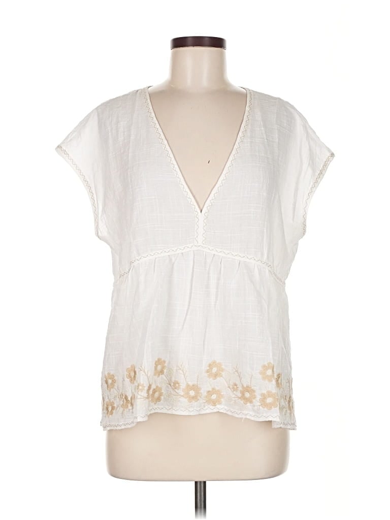 Pre-owned Max Studio Short Sleeve Blouse In White