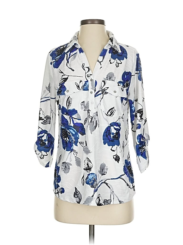 Pre-owned Emily Daniels 3/4 Sleeve Blouse In Blue