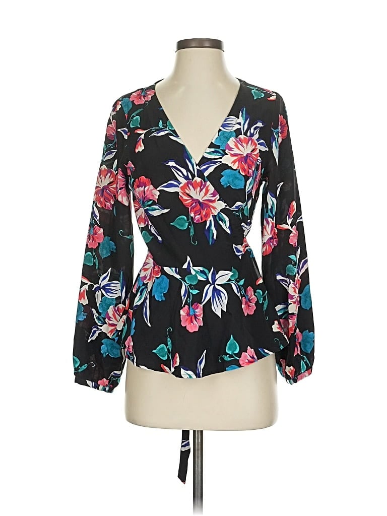 Pre-owned Yumi Kim Long Sleeve Silk Top Black Plunge Neckline Tops