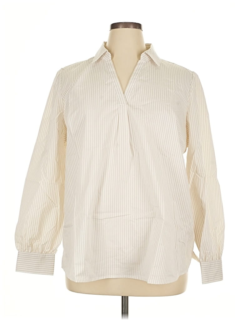 Pre-owned Belle By Kim Gravel Long Sleeve Blouse In White