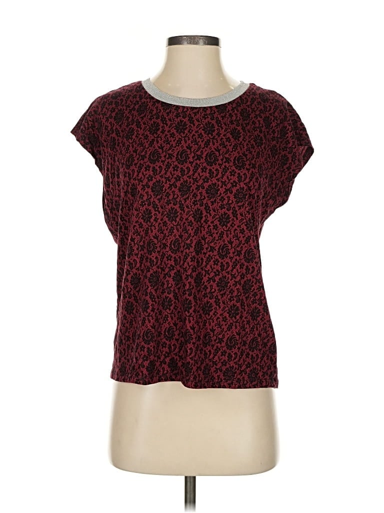 Pre-owned Michael Michael Kors Short Sleeve Top Burgundy Crew Neck Tops