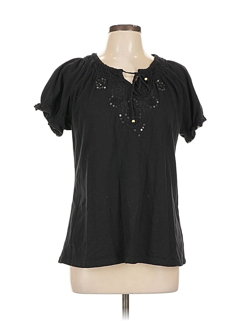 Pre-owned Charter Club Short Sleeve Blouse In Black