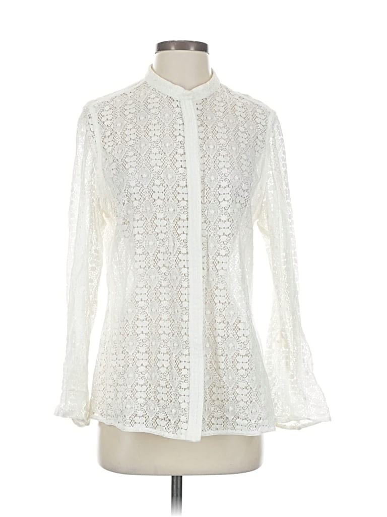 Pre-owned Liz Claiborne Collection Long Sleeve Blouse In White