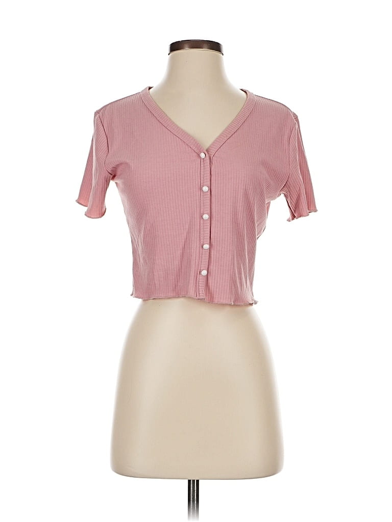 Pre-owned Romwe Short Sleeve Henley Shirt In Pink