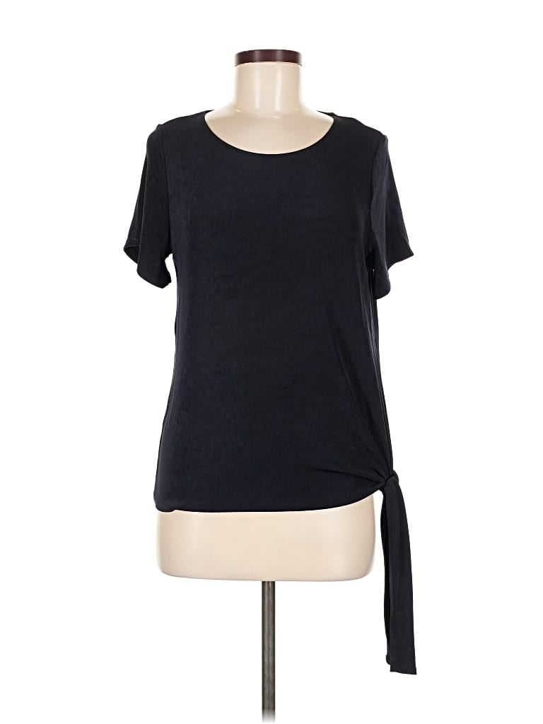 Pre-owned Travelers By Chico's Short Sleeve Top Black One Shoulder Neckline Tops