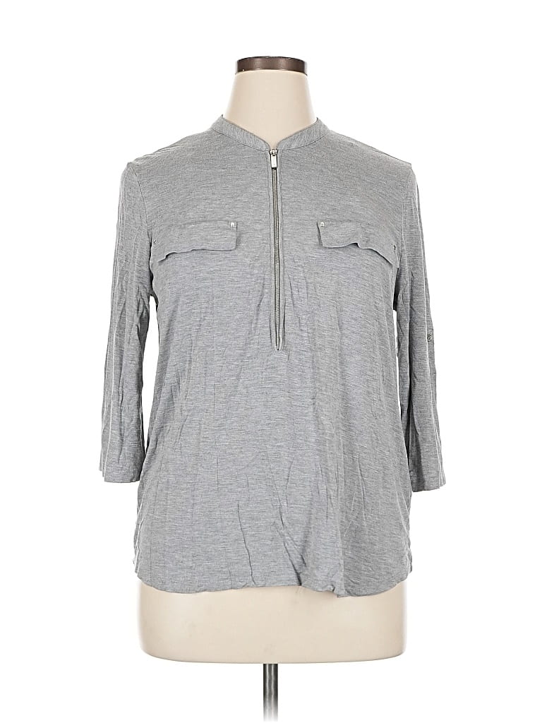 Pre-owned Calvin Klein 3/4 Sleeve Blouse In Gray