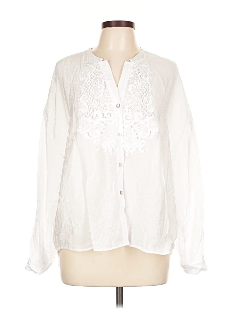 Pre-owned Ellen Tracy Long Sleeve Blouse In White